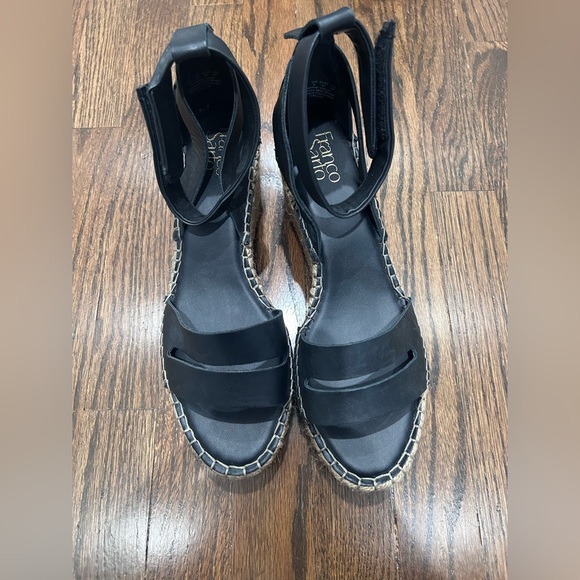 New Franco Sarto Women's Callia Espadrille Wedge Sandal Size 11 Black Leather - Picture 2 of 7